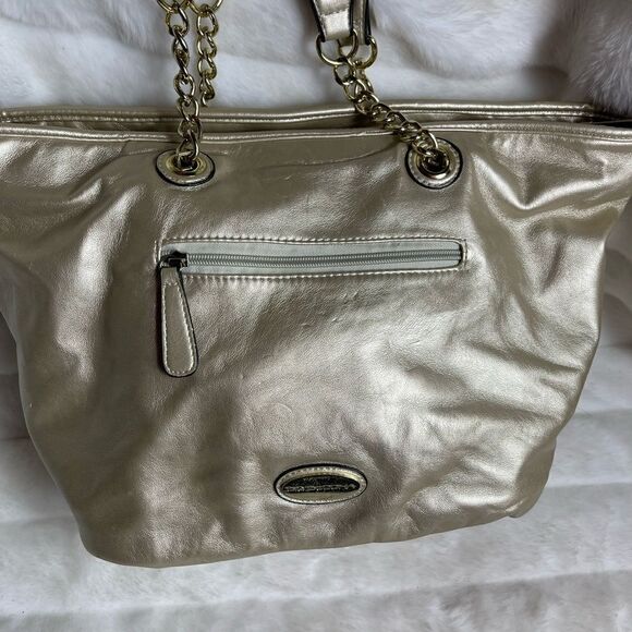 Big Buddha gold quilted front vegan leather tote with gold tone accents … - Picture 3 of 15